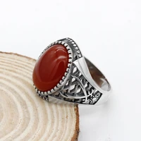 thai silver men stone ring 925 sterling silver natural red onyx ring double sword design for men women turkish handmade jewelry