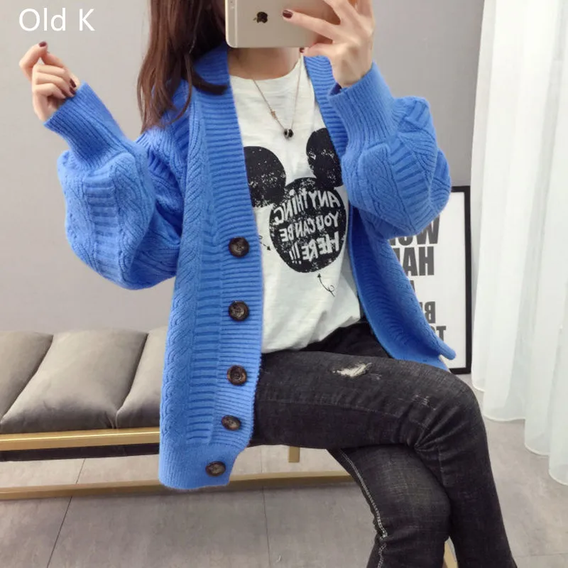 Sweater cardigan jacket female loose Korean student spring and autumn 2021 new sweater trend round button net red hot sale old K |