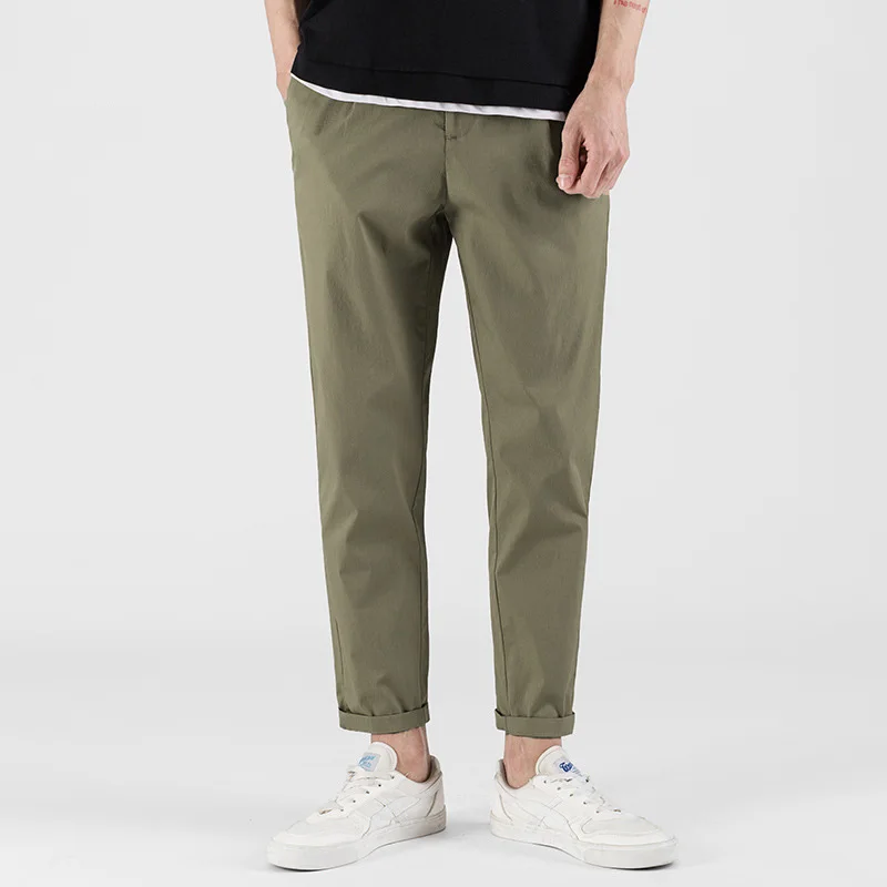 

Men's Casual Pants Solid Color Simple Business Casual Slim Straight Straight Pants Pure Cotton Comfortable Breathable Nine Pants