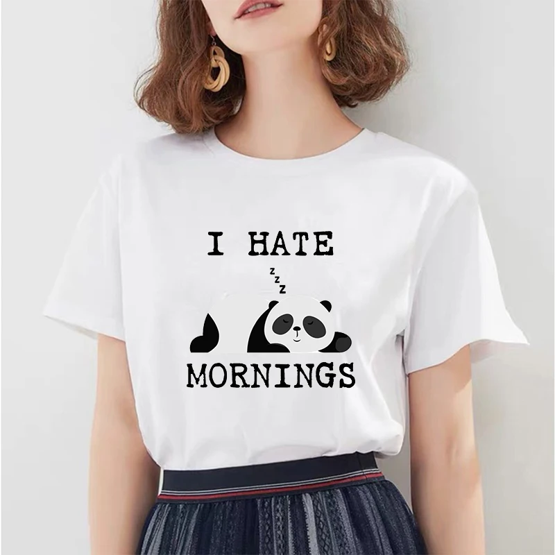 New Summer Tshirt Personality Fashion T Shirt Women Funny Kawaii Harajuku Panda Graphic Print 90s White Tops Female | Женская одежда