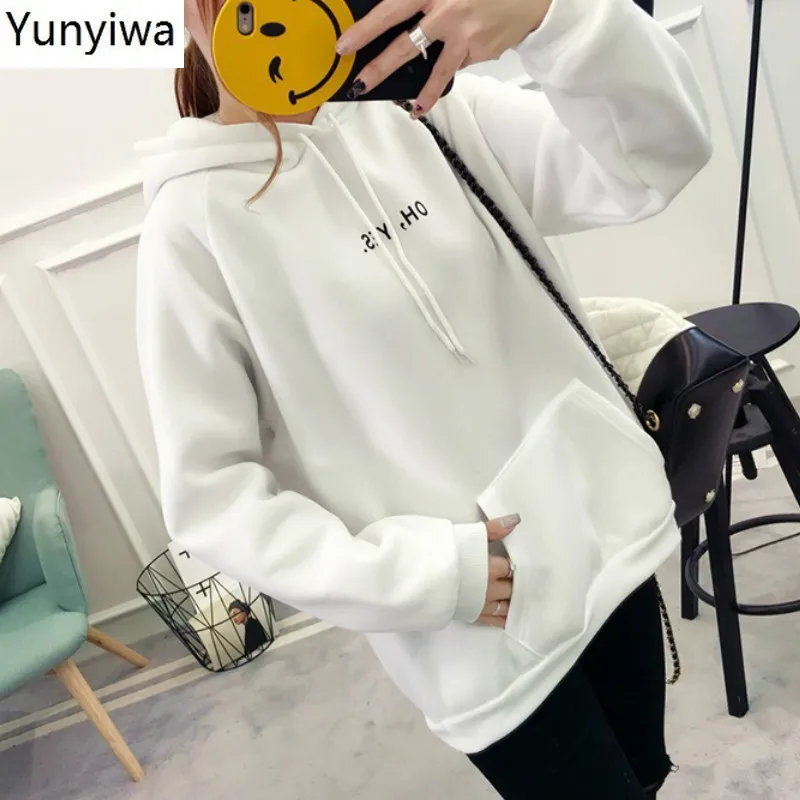 

Autumn Winter Korean Hooded Pullover Sweatshirts Loose wild Print Thicked Hoodies Casual Student Short Top Solid 46627