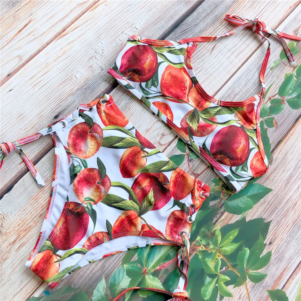 Сексуальный Тропический цветочный/Фруктовый принт высокая талия бикини бандо 2020