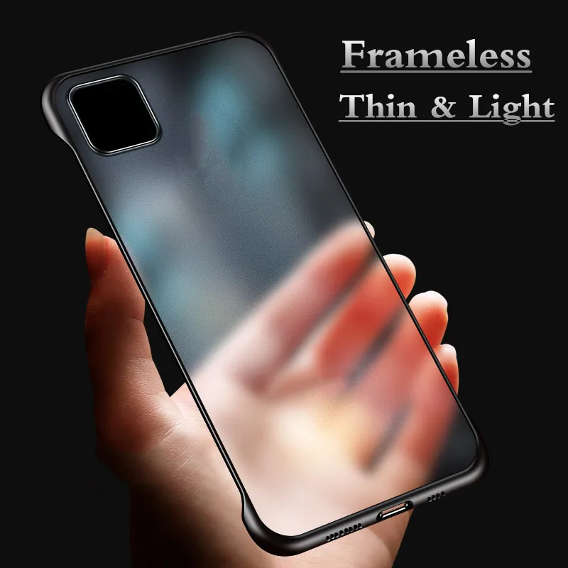 

Frameless Hard PC Phones Case for iPhone 13 12 11 Pro Max 7 8 Plus XR X XS Solid Matte Cover Back Borderless Ring Holder Capinha