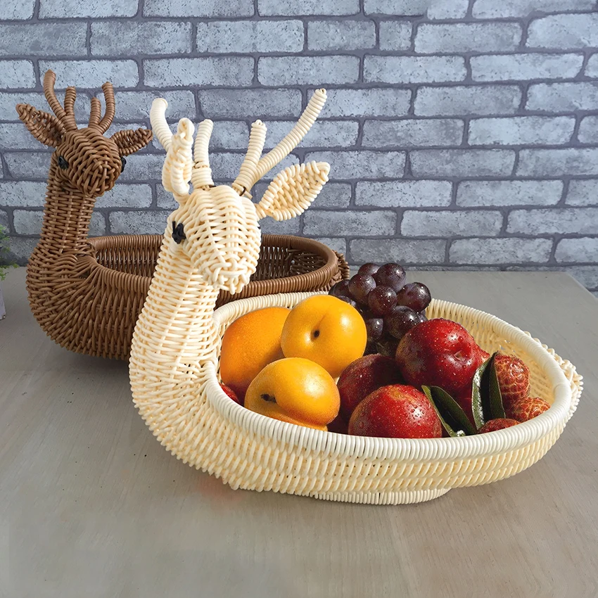 

PP Rattan Woven Fruit Baskets Decoration, Multi-purpose Snacks Candy Cookies Tray, Kitchen Vegetable Basket Storage Trays Gifts