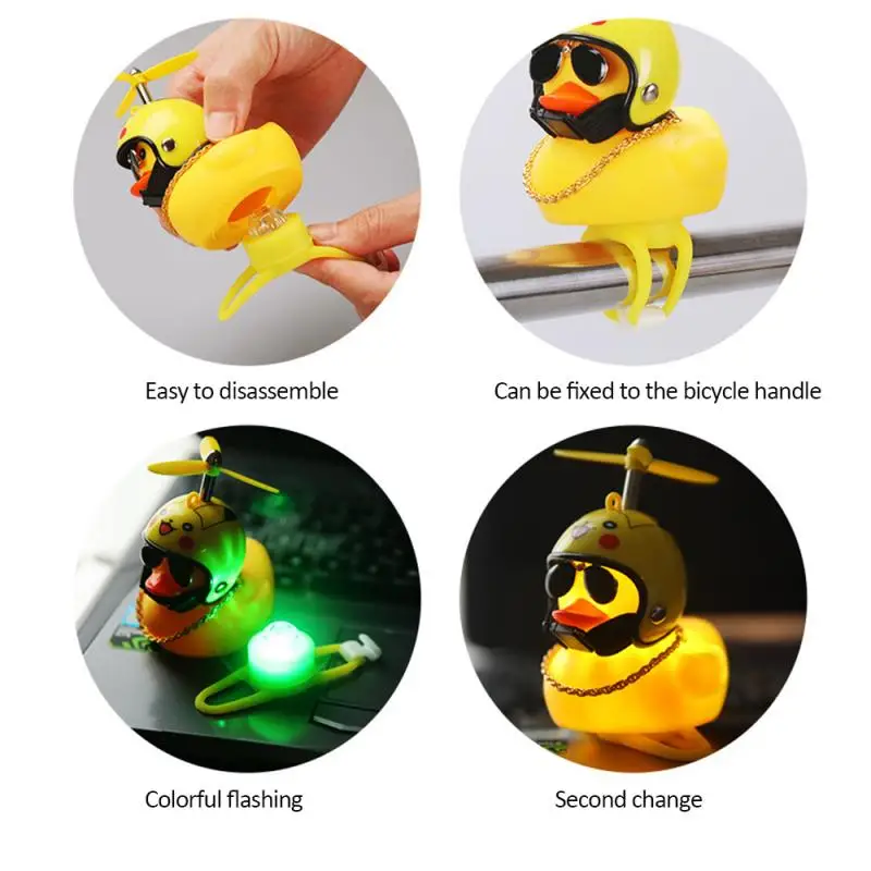 

Car Ornament Duck With Helmet Flash Light With Strap Small Yellow Duck Road Bike Motor Riding Cycling Light Bicycle Accessories