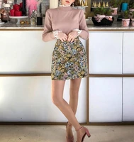 2021 autumn fake two piece lace sleeve bottoming sweater wild knit shirt