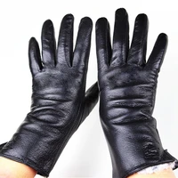 goatskin gloves female deerskin pattern thin straight board style autumn and winter thick windproof warmth cold gloves
