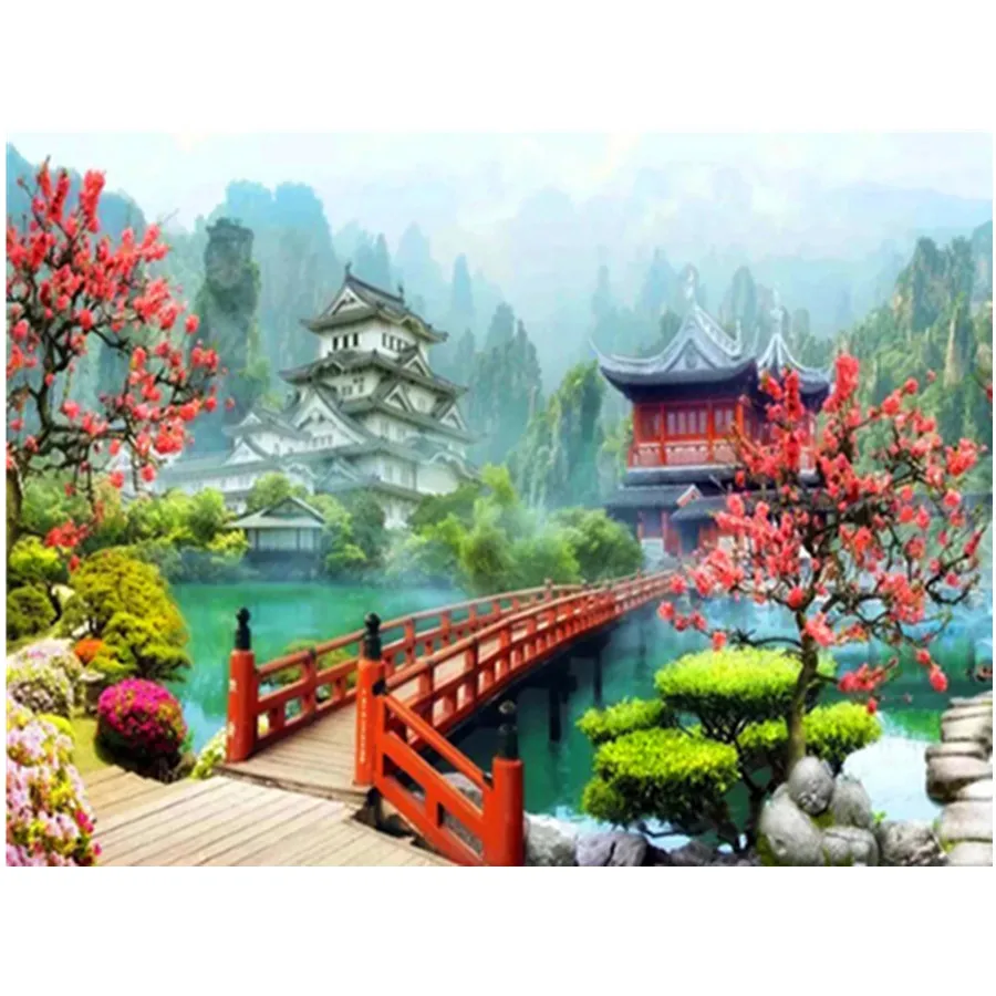 

5D DIY Diamond Embroidery House Mosaic Sale Diamond Painting Cherry Blossoms Landscape Cross Stitch Japanese Home Decor