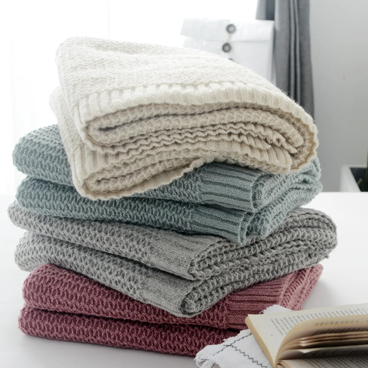 TONGDI Wool Blanket Hive Soft Warm Elastic Cashmere Fringed Knitting  Pretty Gift Luxury Decor For All Season Handmade Sleeping