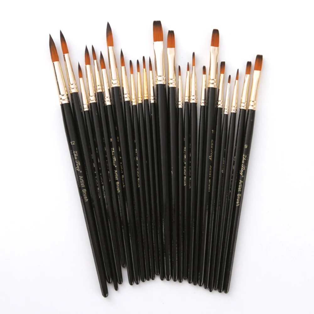 

12 Pcs Two-tone Nylon Paint Brushes Wood Handle Brushes Artist Paint Brush