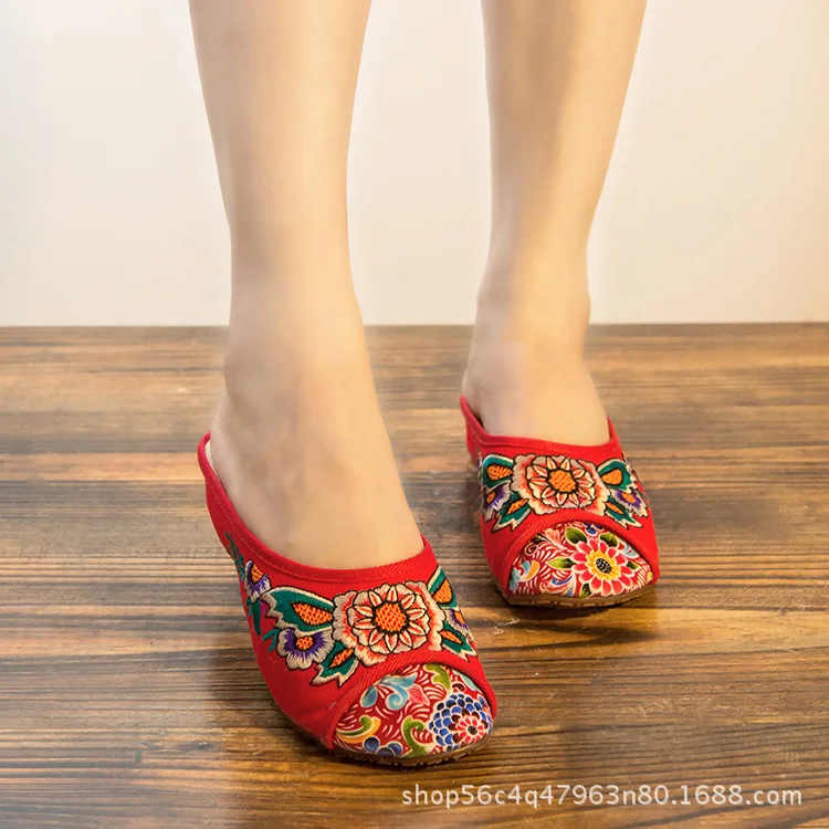 

sandalias-Sunny flower slippers embroidered goosegrass bottom national wind embroidered slippers sandals