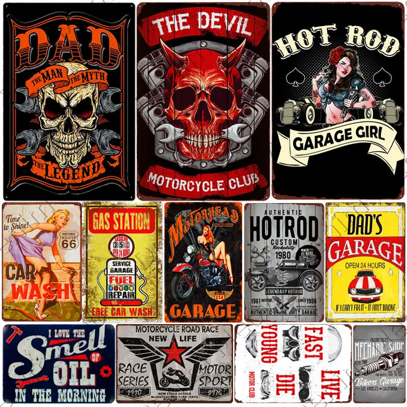 

Hot Rod Plaque Vintage Metal Tin Signs Bar Pub Garage Motorcycle Club Decorative Plates Dad's Wall Stickers Poster N198