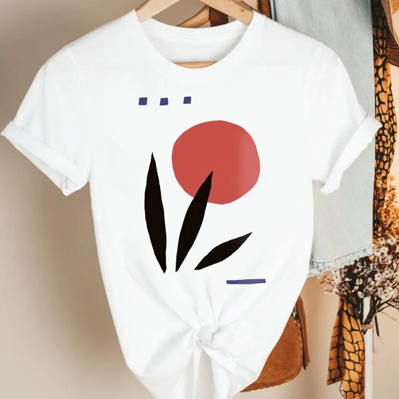 

Женская одежда с рисунком растений, милая Повседневная трендовая летняя модная футболка с коротким рукавом и мультипликационным принтом, ж...