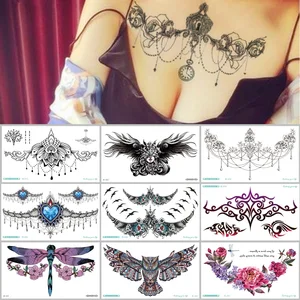 Татуировка на грудь и спину для взрослых, водостойкая Временная наклейка с изображением мандалы, большого размера, 38 видов