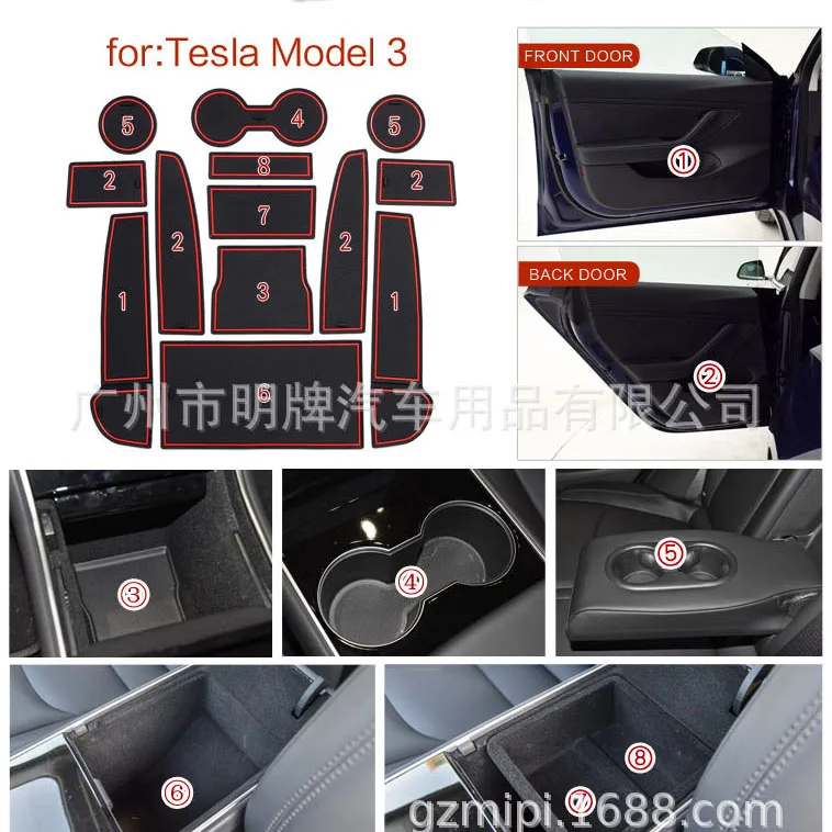 

13PCS/Lot Car-Styling Latex Door Groove Mat Car-Covers Gate Slot Mat Sticker For Tesla Model 3 Internal Accessories Car Styling