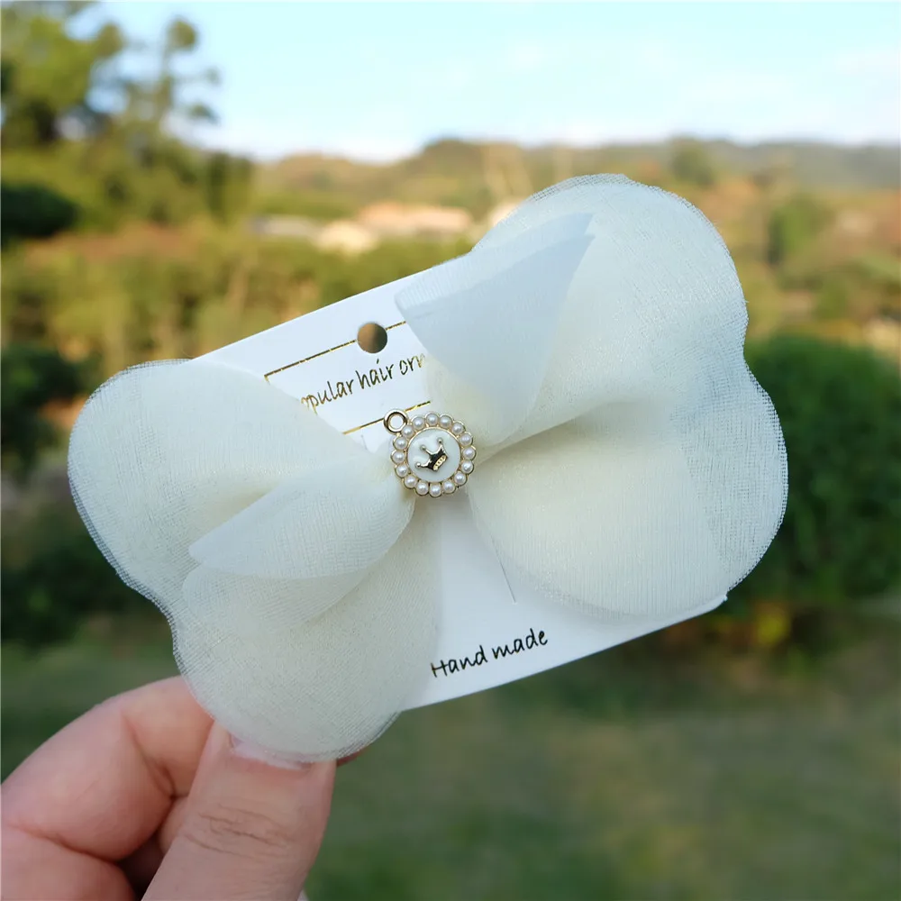 Для девочек блестящая пряжа заколки бантики для волос с перламутровой накидкой