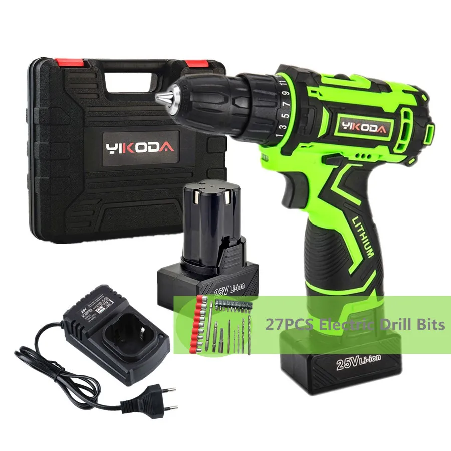 25V-SET6 YIKODA 25 в электрическая отвертка литиевая батарея двойная скорость Аккумуляторная дрель Бытовая многофункциональная DIY ремонт электроинструменты - Цвет: 25V-SET6