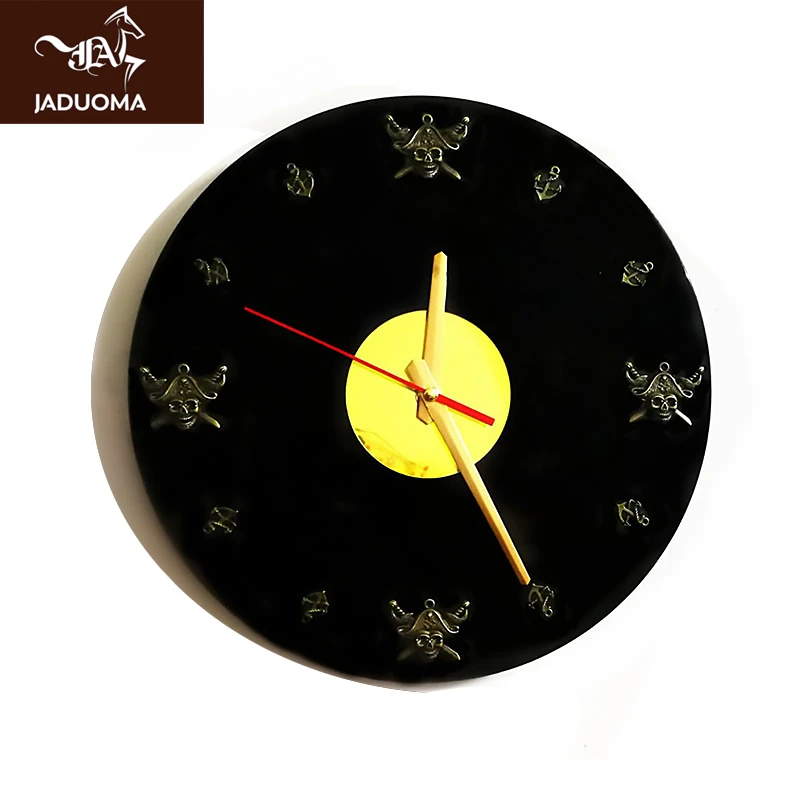 

JADUOMA 3D Wall Clock Retro Vinyl Records Wall Clock With Skull For Living Room Silent Movement Decorative Wall Watch Home Decor