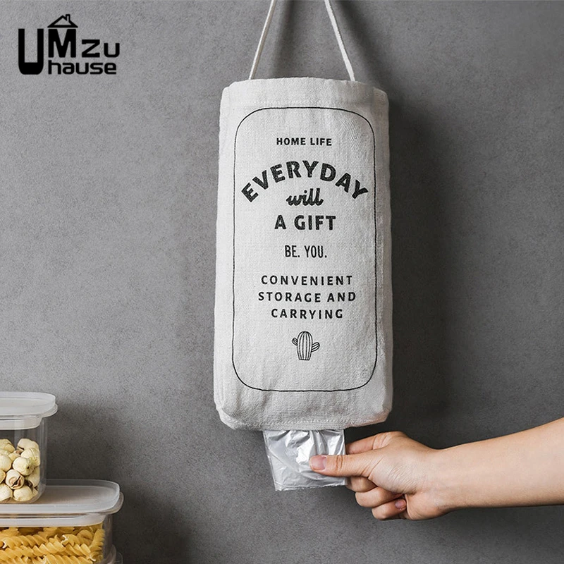 

Hanging Garbage Bags Storage Tissue Toilet Rolls Organizers Trash Pouch Holder Wall Door Mounted Fold Home Kitchen Organization