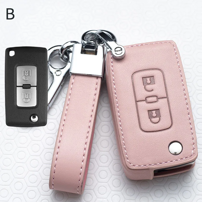 

Leather Car Key Remote Cover FOB For Mitsubishi Outlander Lancer 10 Pajero Sport EX ASX RVR Colt Grandis L200 Auto Accessories
