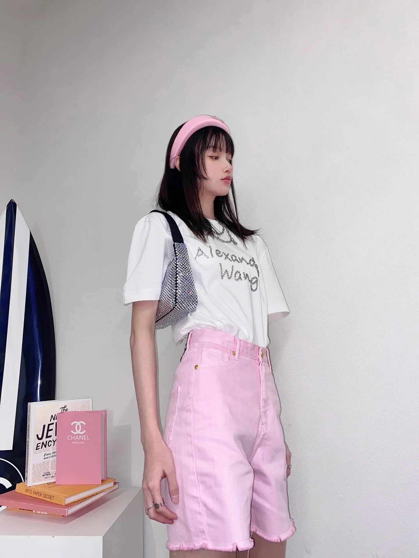 

Alexander Correct Version AW Stitched Round Neck Loose Short-sleeved Female Tide Brand Summer InsT Shirt Street Hip Hop Net Red