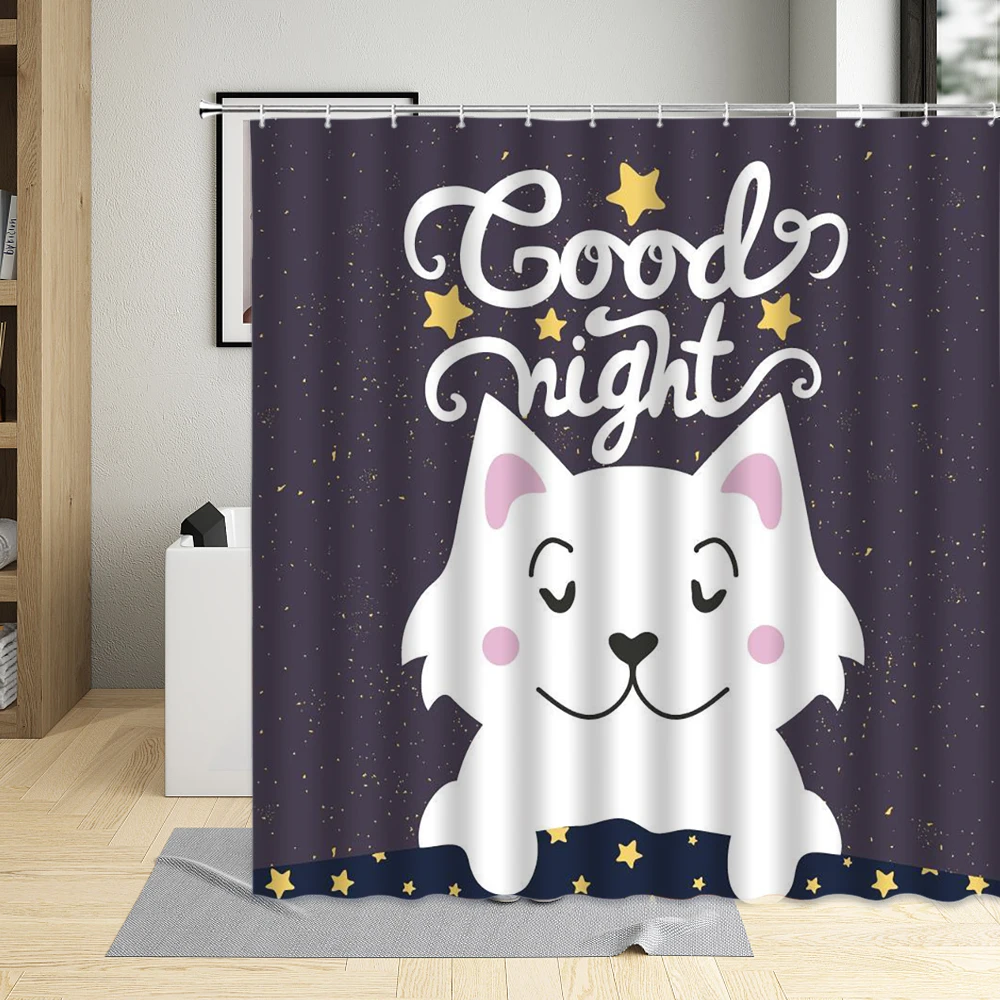 

Cartoons Pet Animal Waterproof Bathroom Shower Curtain Funny Cute Cat Printing Home Bathtub Decor With Hooks Cloth Curtain