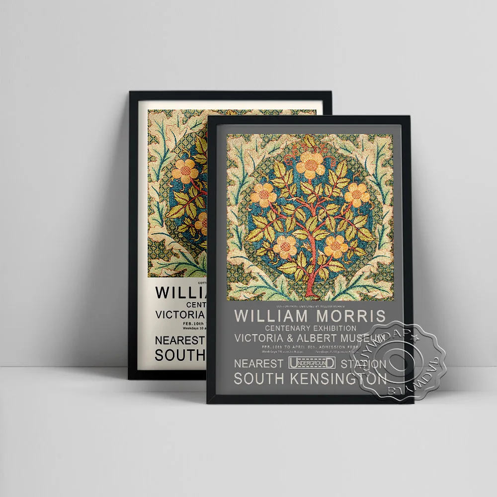 

William Morris Botanical Fabric Exhibition Museum Poster, Textile Pattern Floral Print Art Canvas Painting, Bedroom Home Decor
