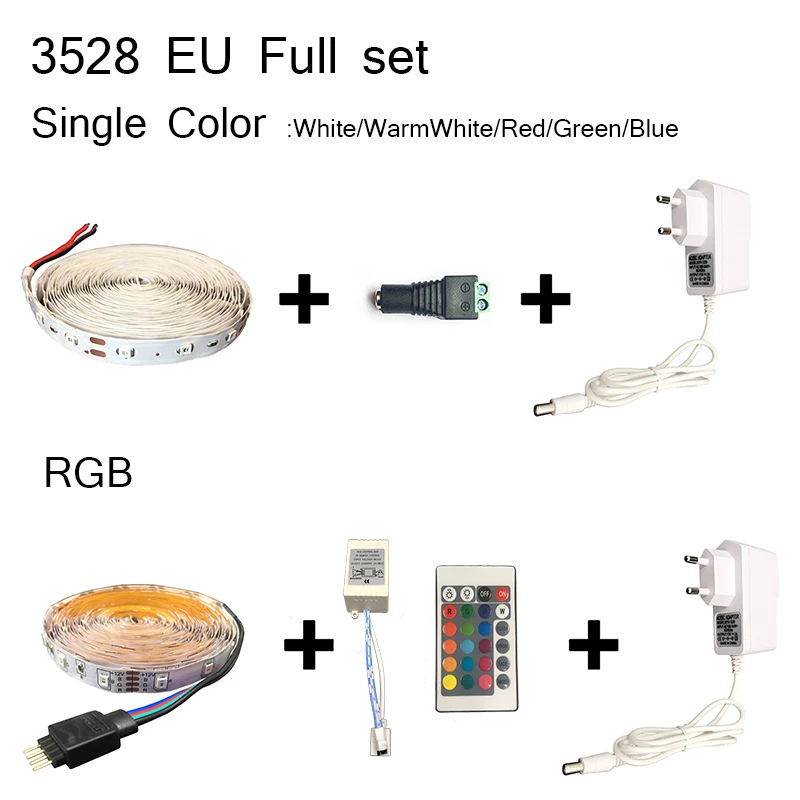 Светодиодная ленсветильник RGB 5 м 12 В постоянного тока 3528 2835 RGB/белый/теплый белый