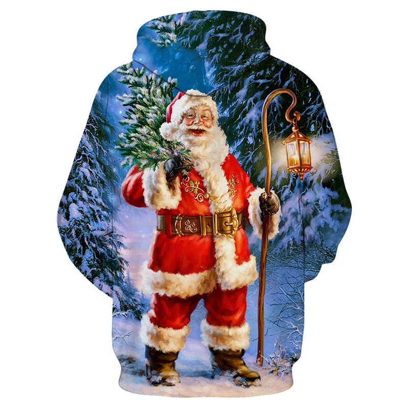 

Autumn and Winter Men's Creative 3D Christmas Funny Long-sleeved Hooded Drawstring Pockets Set Head Couple Hoodies