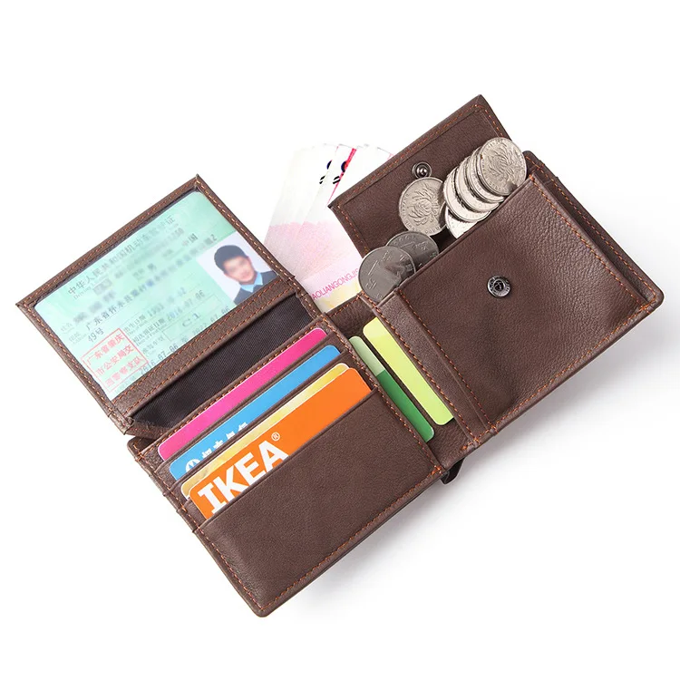 

100% Cow Leather Small Wallet Men Bifold Credit Card Holder Wallet RFID Blocking Purse For Men High Quality