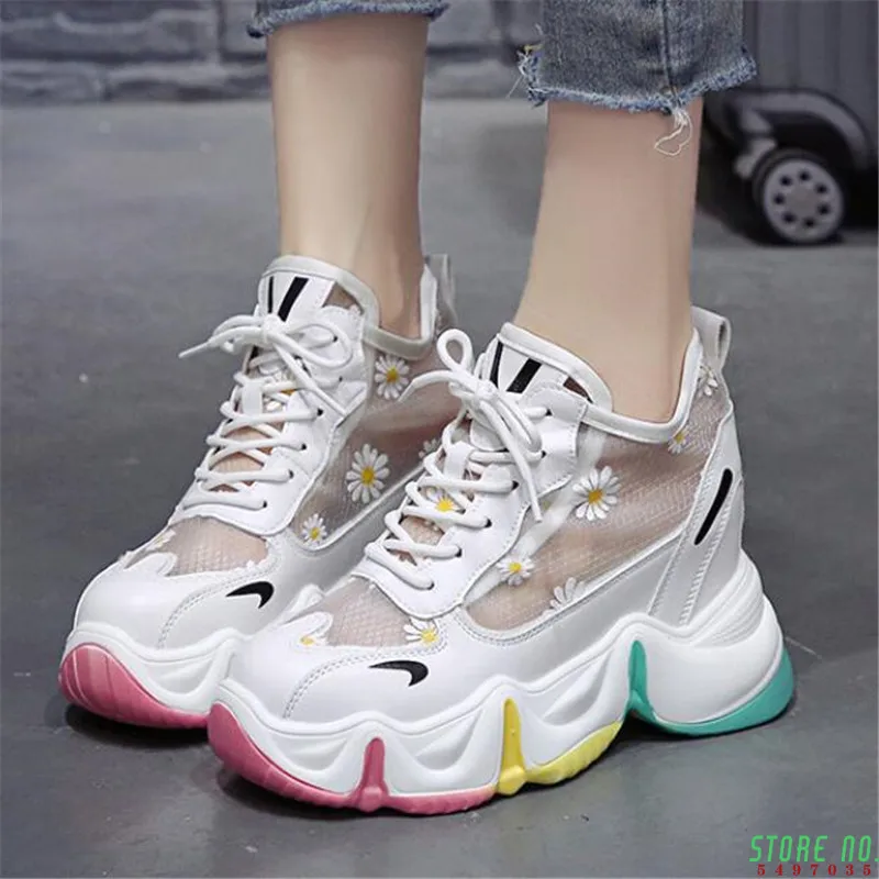 

Кроссовки женские в стиле Харадзюку, массивные, дышащие сетчатые, Повседневная модная спортивная обувь на платформе, комфортные весенне-ле...