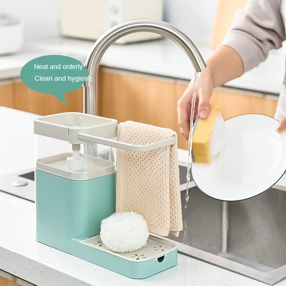 Two In One Sponge Drain Soap Dispenser With Sponge Pump Dispenser Wipe Arrangement Rack Dish Towel Hanger Kitchen Storage Holder