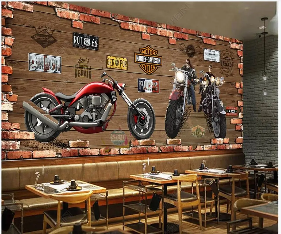 

Фотообои под заказ, 3d фрески, обои для стен 3 d, ретро, мотоцикл, ностальгия, кирпичная стена, фон, декоративные обои
