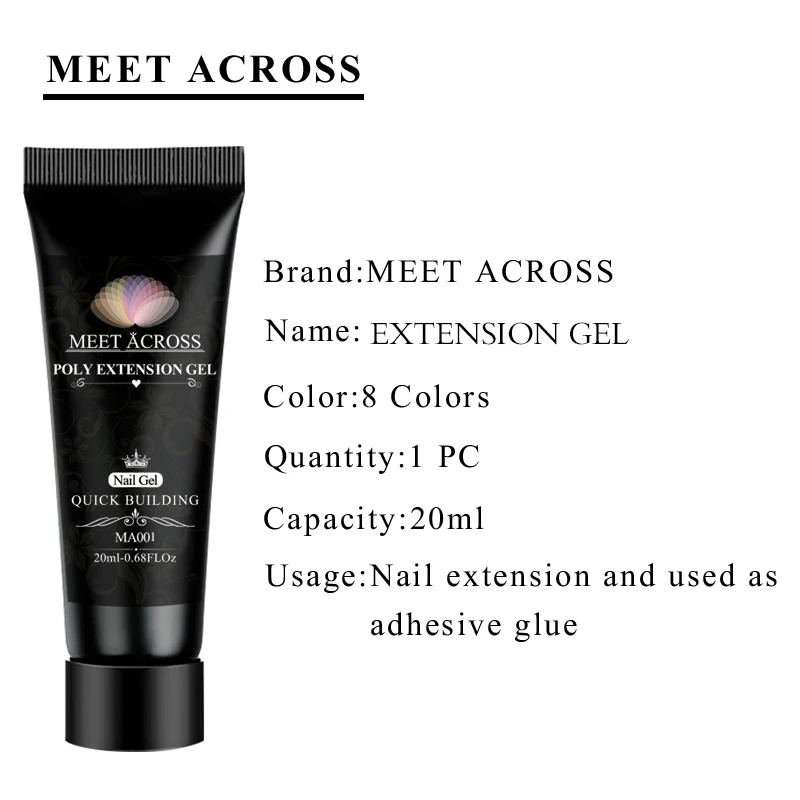 

MEET ACROSS Poly UV Nail Gel Set Quick Building For Nail Extension Hard Gel Pink Acrylic Soak Off Nail Extension Slip Solution