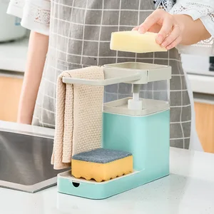 new ktichen sink shelf soap pump dispenser with sponge holder drain storage rack dishwashing liquid press box cleaner organizer free global shipping