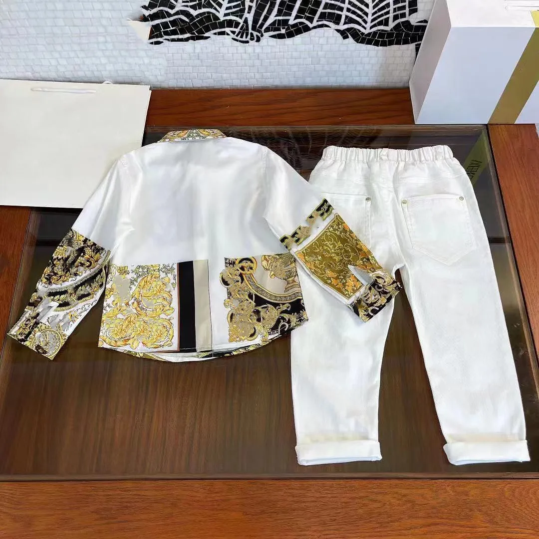 

2021 New Summer Golden Flower White Pants For Toddler Brand Boys Clothing set 4 5 6 8 10 12Y