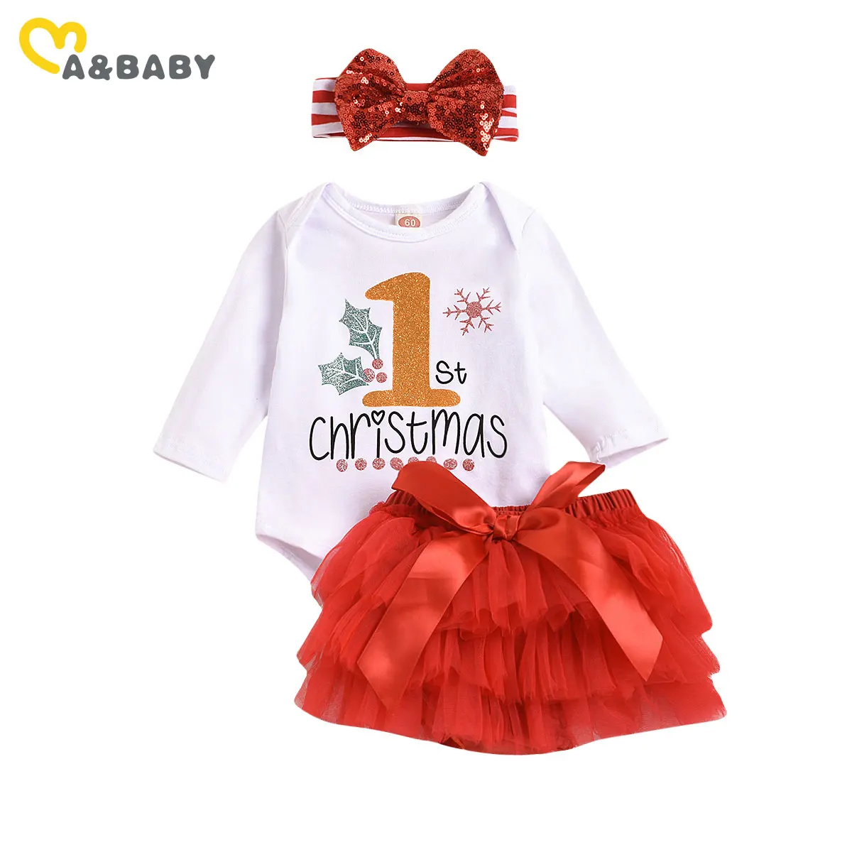 

Ma&Baby 3-18M My 1st Christmas Newborn Infant Baby Girl Clothes Set Soft Long Sleeve Romper Tutu Sequins Skirts Xmas Outfits