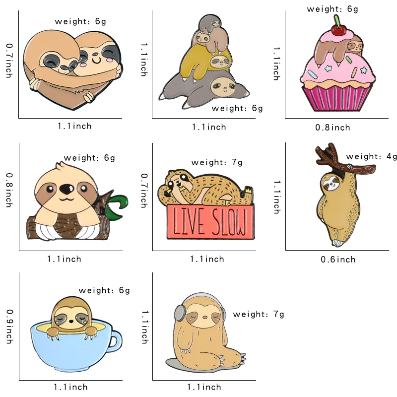 Брошь на булавке с эмалью изображением Ленивца | Украшения и аксессуары