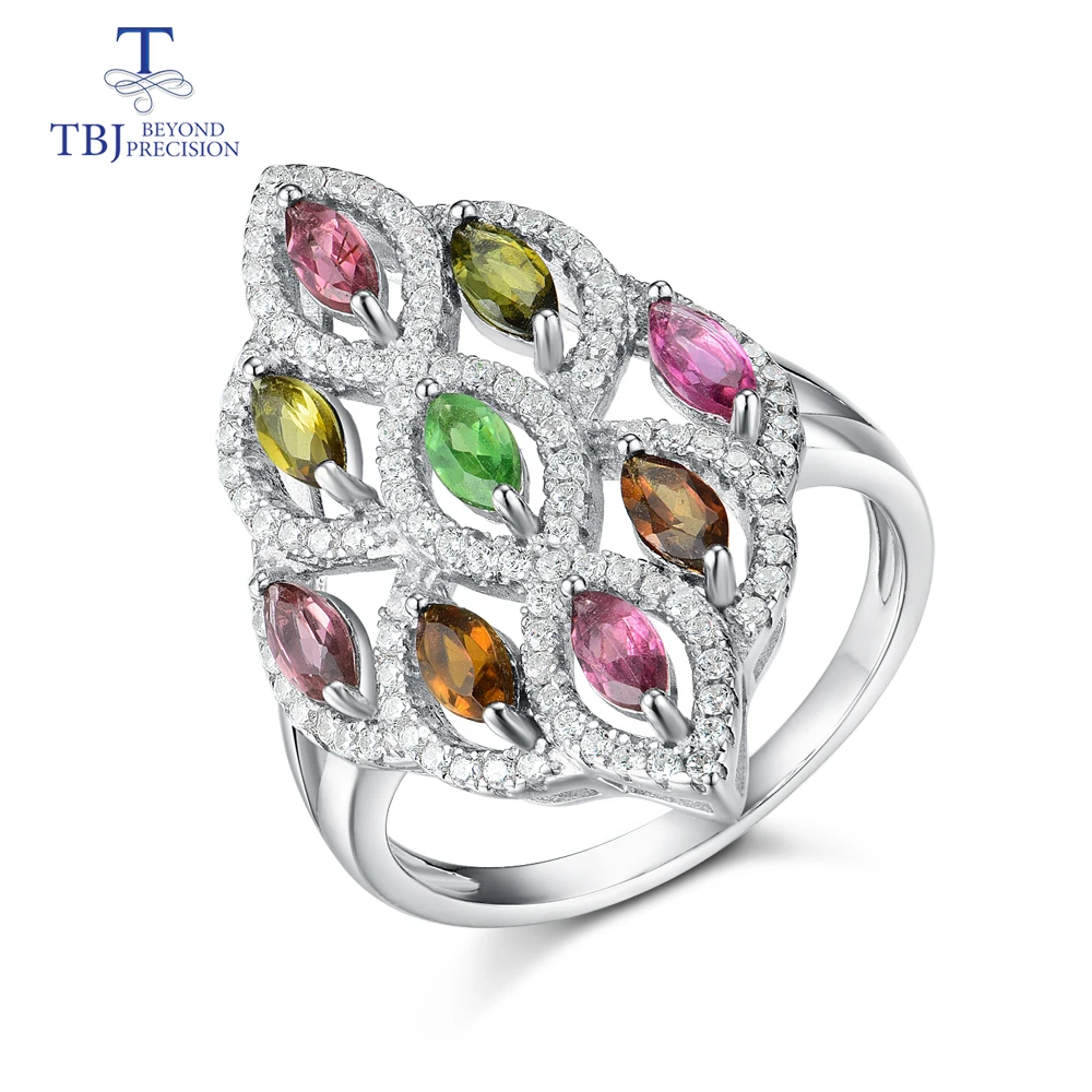 Женское кольцо из разноцветного турмалина 5*2 5 мм с натуральным драгоценным