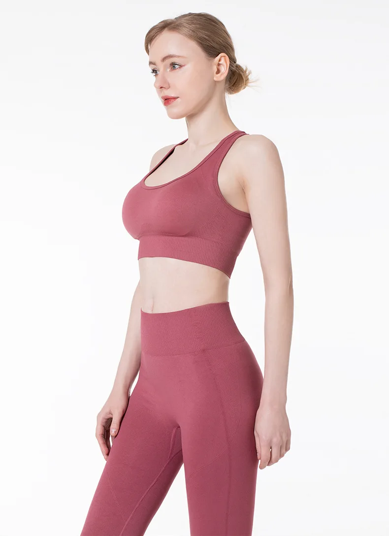 

Комплект спортивный женский бесшовный, Топ пуш-ап и леггинсы с высокой талией, 2021