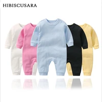 soft cotton newborn baby rompers full sleeve infant boy girl solid color jumpsuit basic clothing pajamas outfits