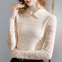 sishion elegant lace shirt vd2521 women autumn long sleeve hollow mesh tops black apricot t shirt