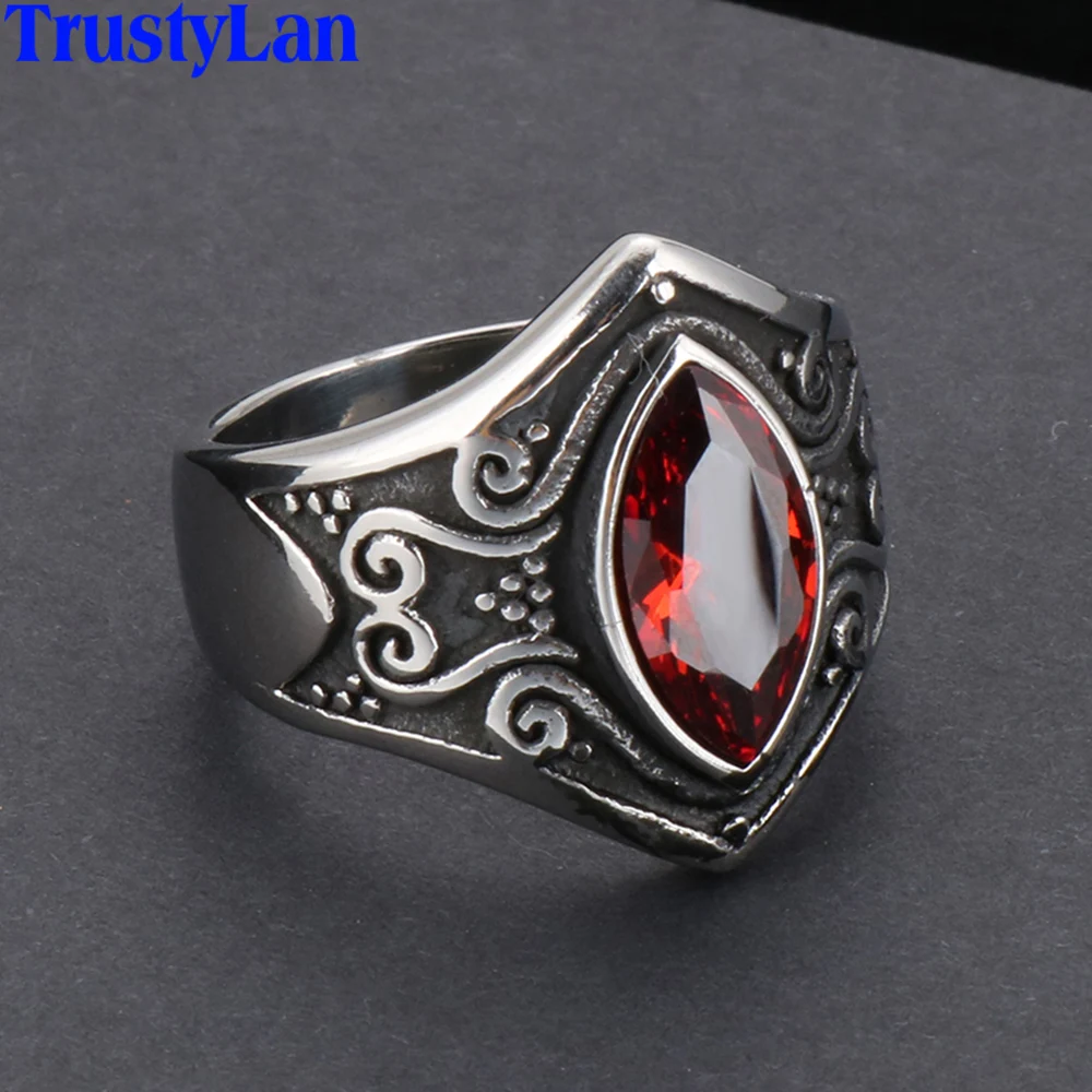 Винтажное кольцо на палец для мужчин с красным и белым камнем модель 316L кольца
