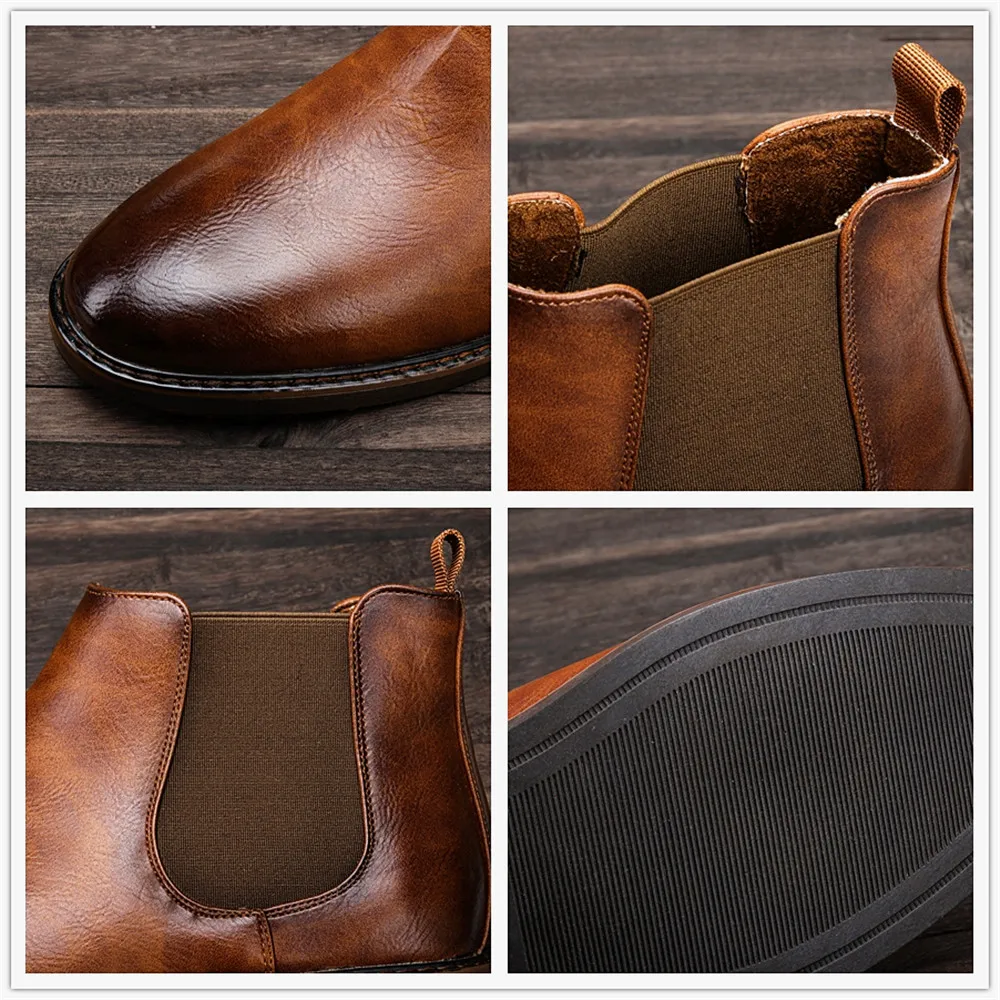 2020 Британский тренд новые остроносые ботинки на низком каблуке челси мужские