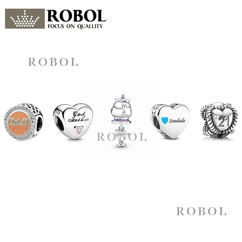 

47 2021 New Fashion 100% 925 Sterling Silver Heart-shaped Round Charm Fashion Simple Beads Free Wholesale Shipping