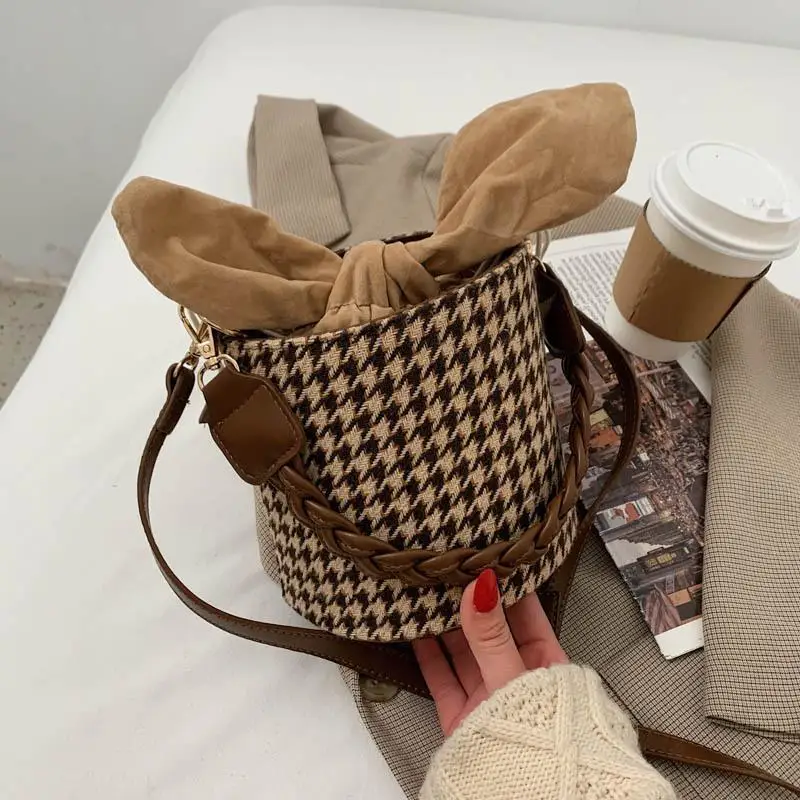 

Ladies Bucket Bag Street leather Trend Shoulder Houndstooth Handbag Crossbody Shopper Small Lady's Designer Travel Hand Bags