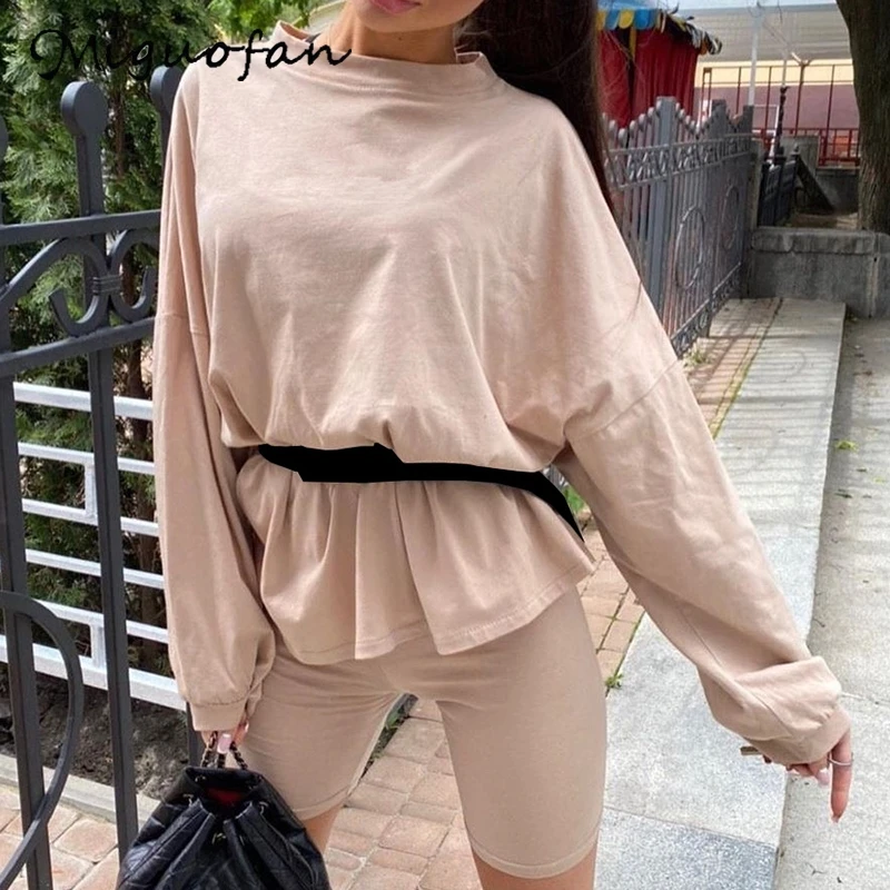 Женский Повседневный комплект из 2 предметов футболка с длинным рукавом и шорты