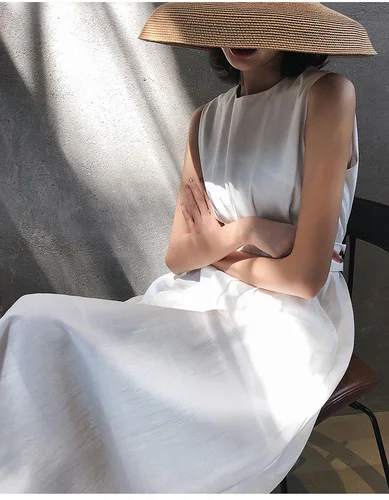 white Винтажное женское модное платье, однотонное, черное, белое, без рукавов, со складками, элегантное, для вечеринки, платье, повседневное, Ofiice, для девушек, миди, платья - Цвет: white