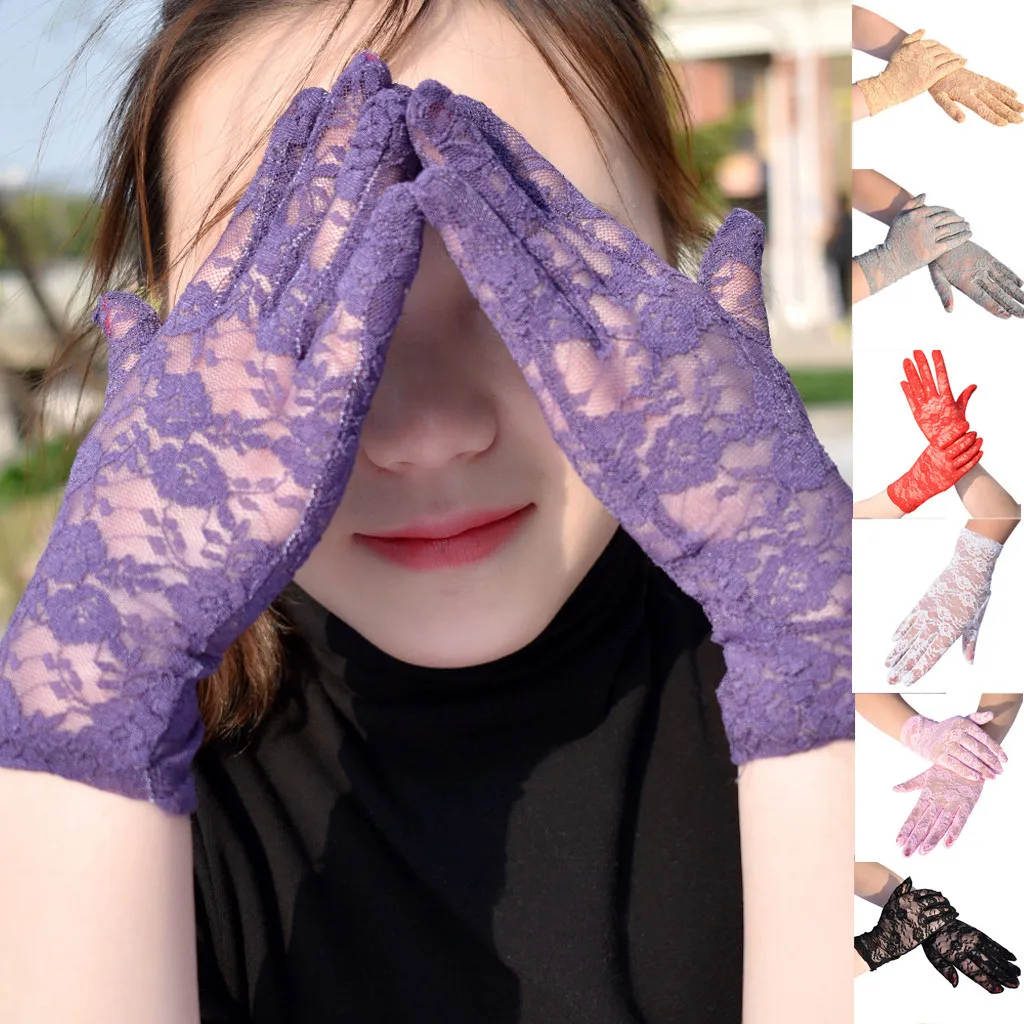 

Elegant lady Household Gloves Outdoor UV-proof riding screen display party household lace breathable gloves Viseiras Protecao