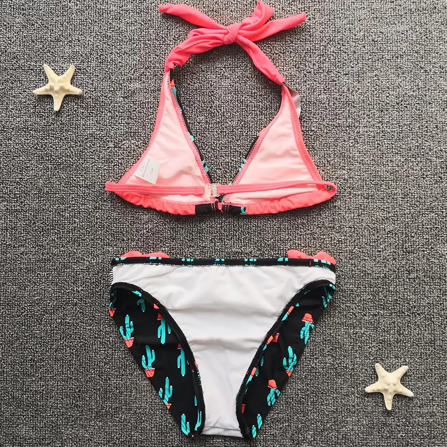 Женский купальник для маленьких девочек комплект бикини с растительным принтом